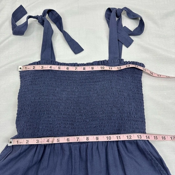 Susina size Small Blue Linen Blend Smocked Jumpsuit - Picture 10 of 15